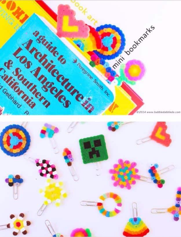 Mini beaded bookmarks made with paper, markers, and a bit of imagination for any book lover's shelf at home