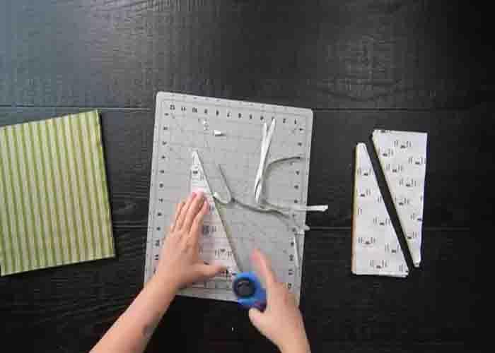 Cutting the half rectangles for the pike's peak quilt pattern