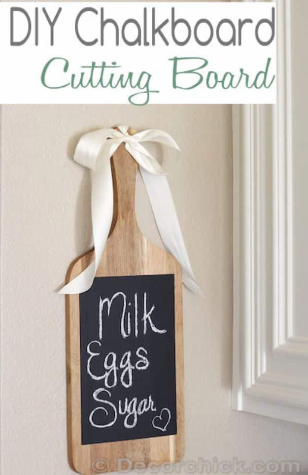 DIY Chalkboard Cutting Board Decor, a popular choice on this list and a fun chalkboard paint idea worth trying at home
