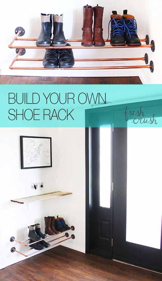 Floating Copper Shoe Rack, a creative way to reuse what you already have and a project that comes together in an afternoon