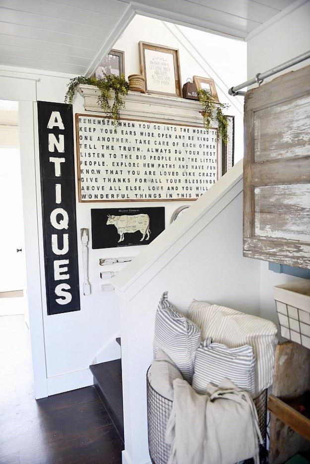 Easy DIY Farmhouse Style Decor Ideas - Farmhouse Style Staircase Gallery Wall - Rustic Ideas for Furniture, Paint Colors, Farm House Decoration for Living Room, Kitchen and Bedroom