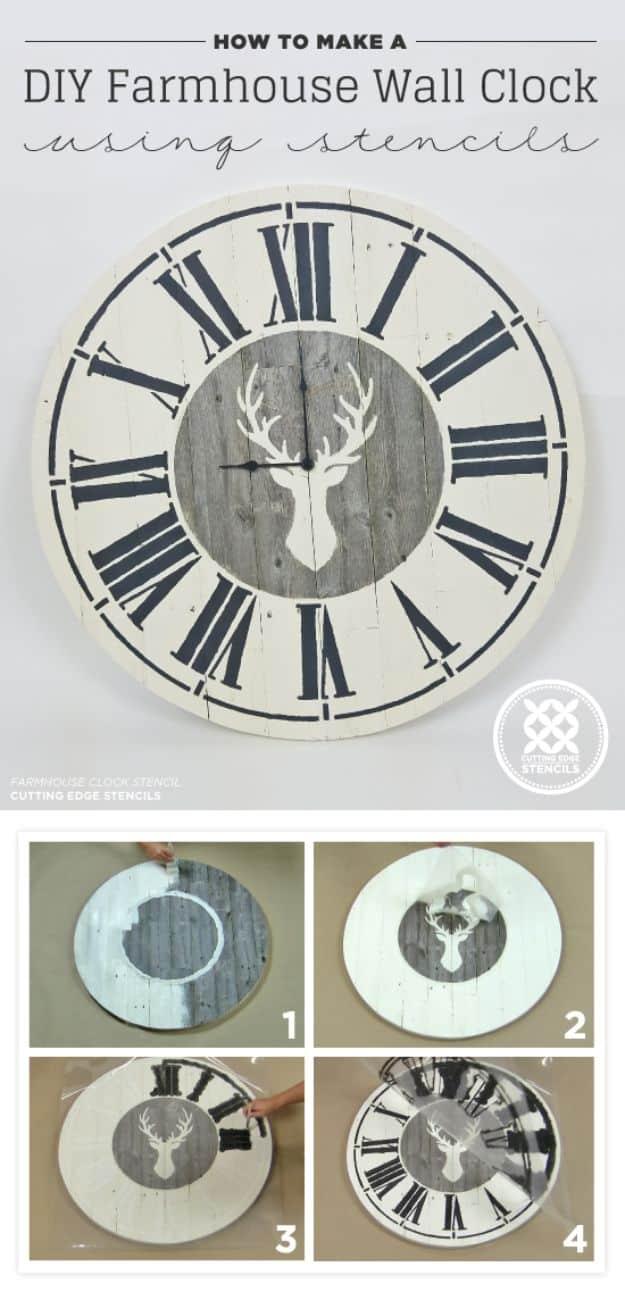 DIY Farmhouse Wall Clock Using Stencils, one of the best picks on this list and a favorite from this collection
