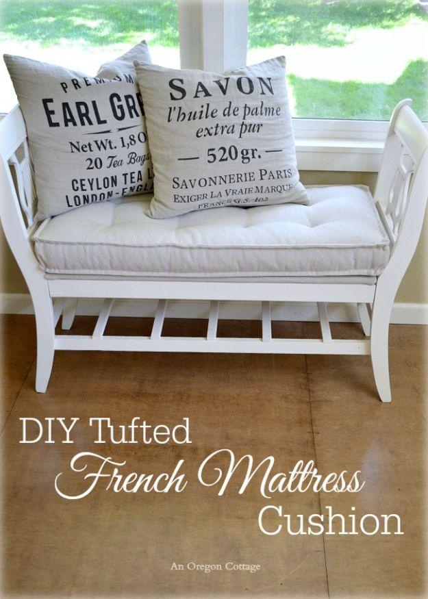 DIY Tufted French Mattress Cushion, a shabby chic, easy enough for a beginner and an idea worth saving for later