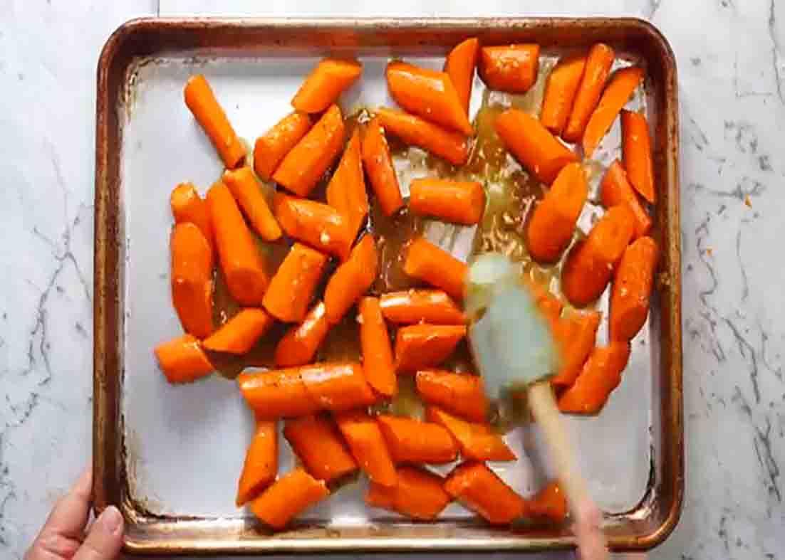 Roasting the glazed carrots in the oven