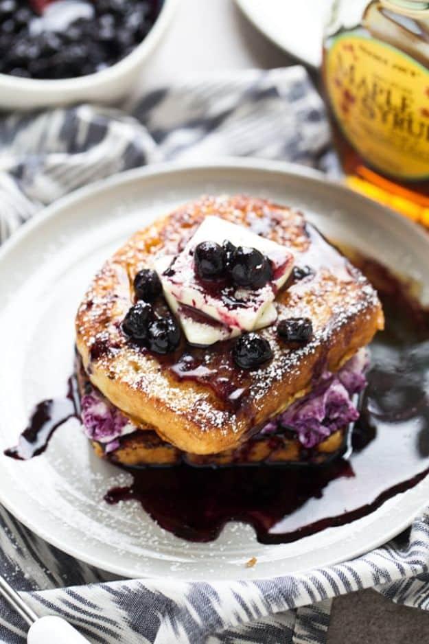 French Toast Recipes - Blueberry Cream Cheese Stuffed French Toast - Best Brunch Bites and Breakfast Ideas for French Toast - Stuffed, Baked and Creme Brulee Toasts With Fruit - He