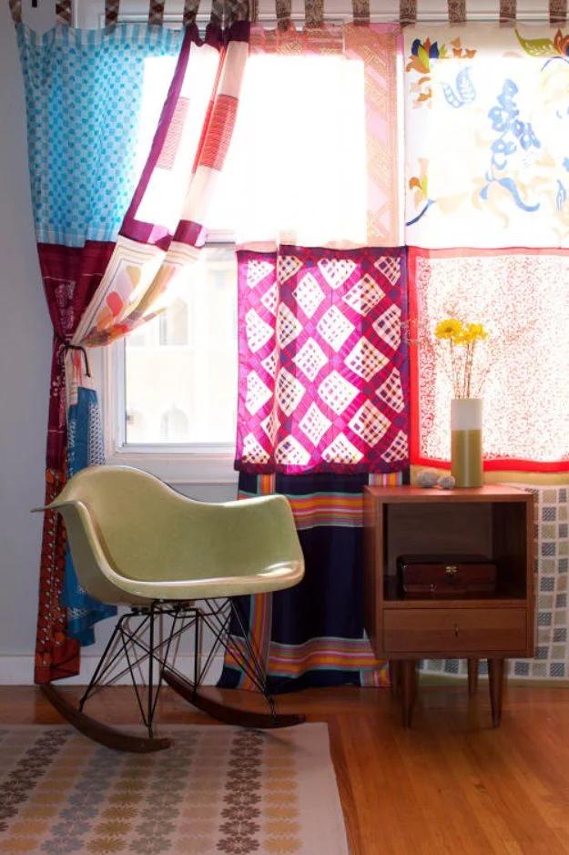 DIY Vintage Scarf Curtains, a boho decor idea, no special tools required to start and a charming handmade detail