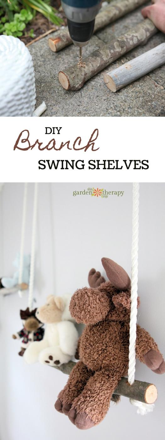 DIY Branch Swing Shelves, a handmade keepsake for a baby boy's room and a charming handmade touch for the nursery