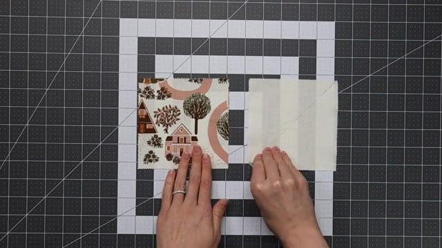 Making the half-square triangles for the herringbone quilt