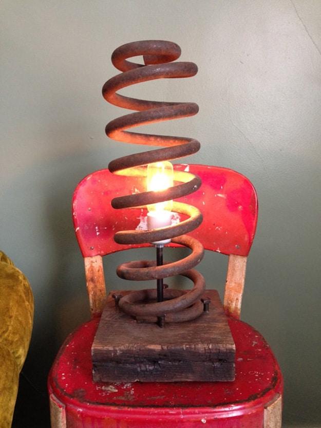 Recycled Old Car Parts - Car Spring DIY Lamp - DIY Projects & Crafts by Sueeye #diy