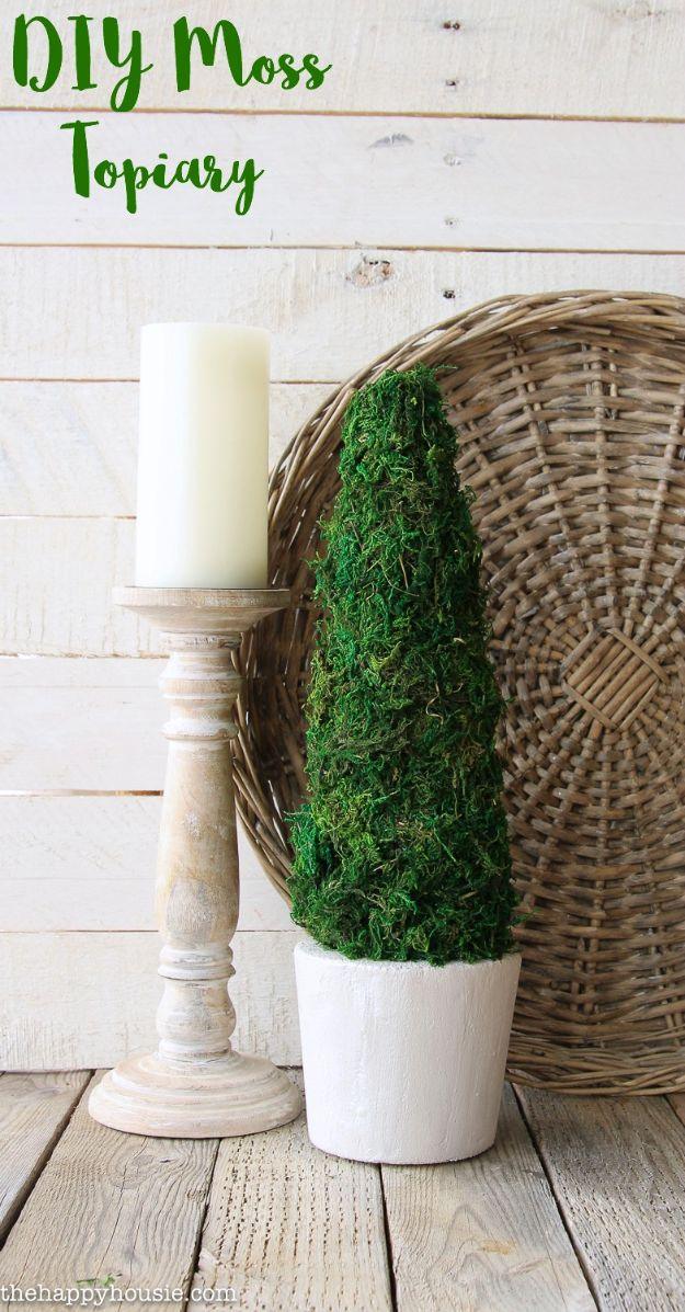 DIY Farmhouse Style Moss Topiary Tree, simple to scale to fit almost any space and an idea worth saving for later
