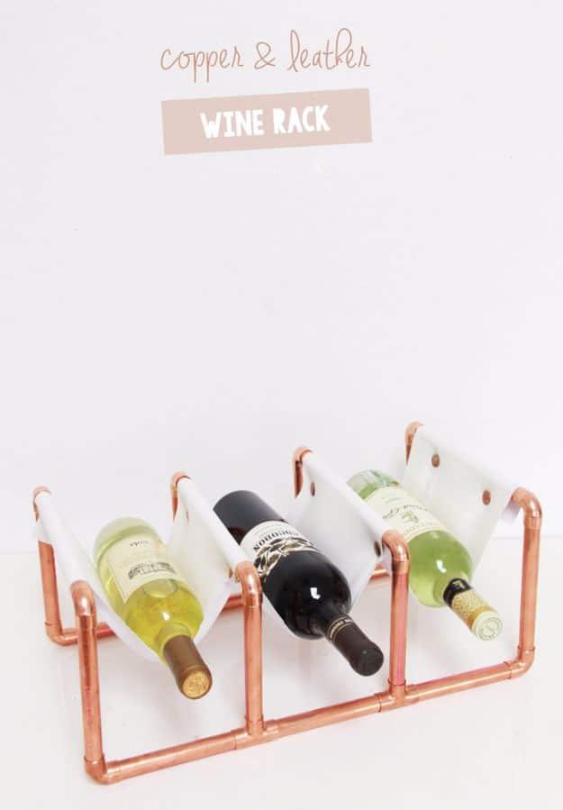 DIY Copper Pipe & Leather Wine Rack, a favorite diy wedding gift idea worth giving and a popular choice on this list