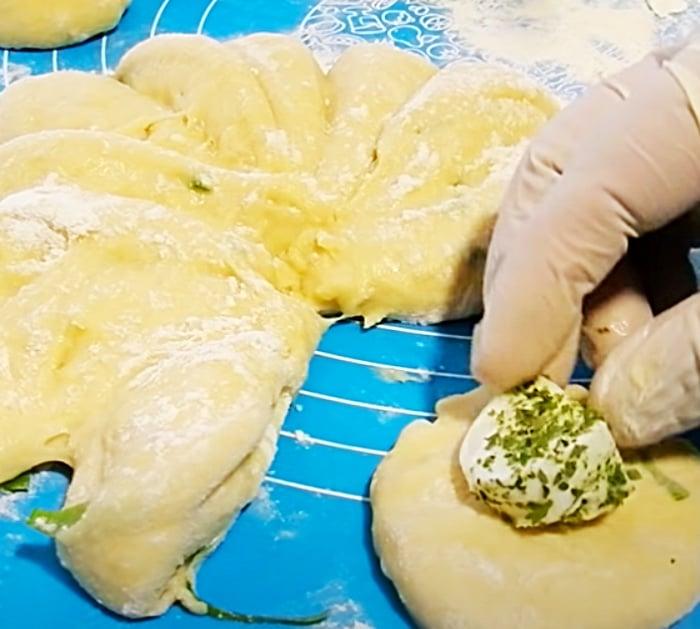 Homemade Bread Dough Filled With Garlic Mozzarella Cheese