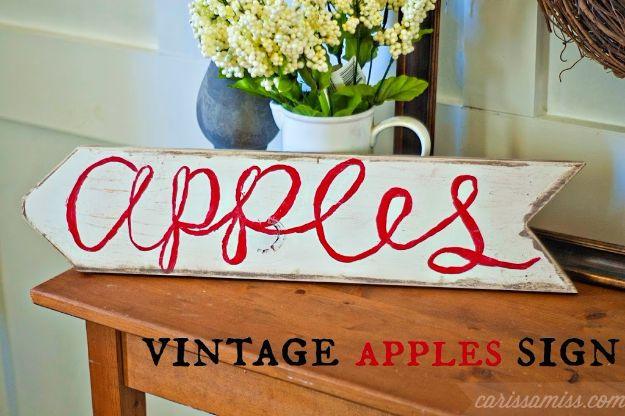 DIY Vintage Signs - Vintage Apple Sign - Rustic, Vintage Sign Projects to Make At Home - Creative Home Decor on a Budget and Cheap Crafts for Living Room, Bedroom and Kitchen - Pai