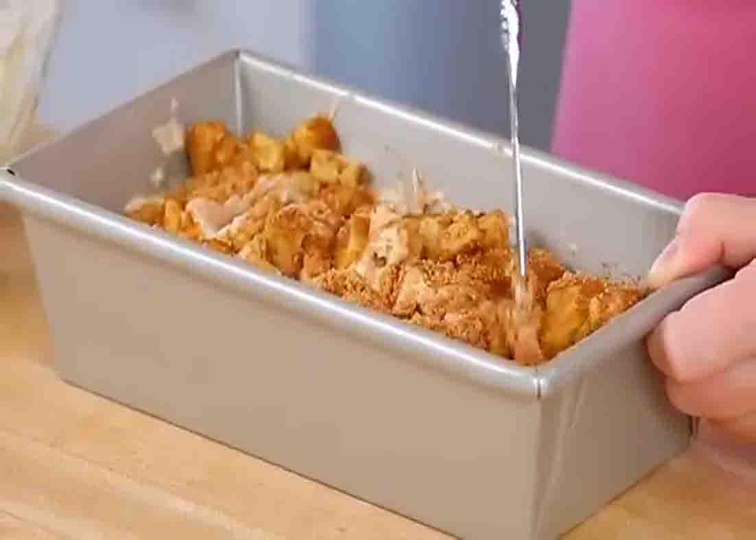 Assembling the apple cinnamon swirl loaf