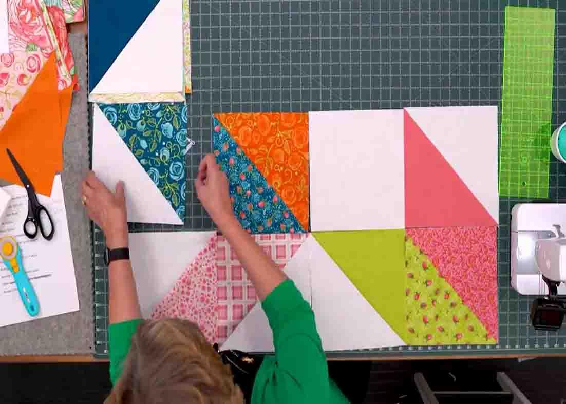Laying out the blocks to make the carpenter's star quilt