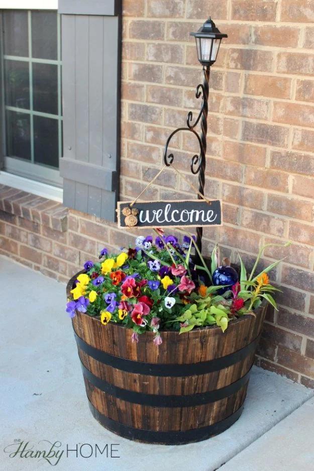Whiskey Barrel Planter, a welcoming outdoor touch, and a look that gets noticed the moment guests walk in