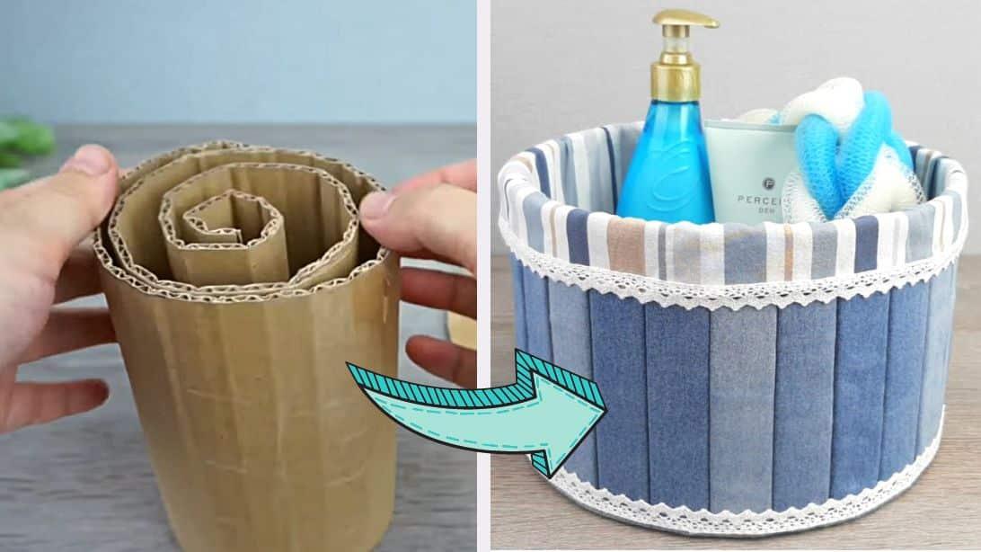 DIY Basket from Old Jeans and Cardboard