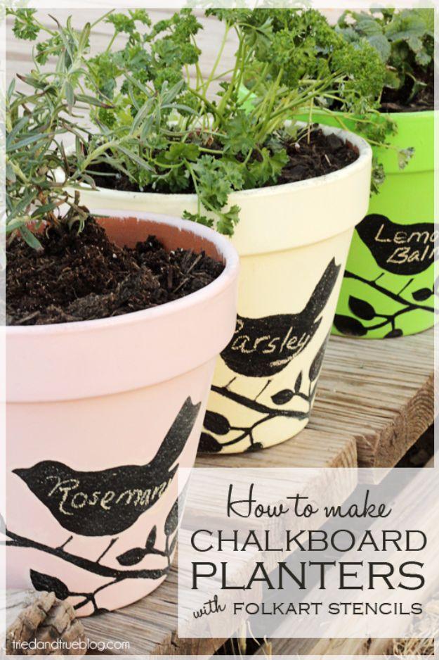 Chalkboard Planters With Folk Art Stencils And Paint, a personal touch a bought version cannot match