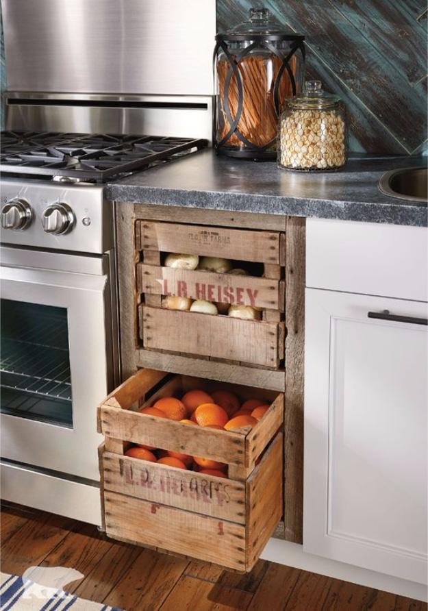 Wooden Crate Kitchen Storage, basic enough in supplies to raid the odds and ends bin and a statement worth the extra effort