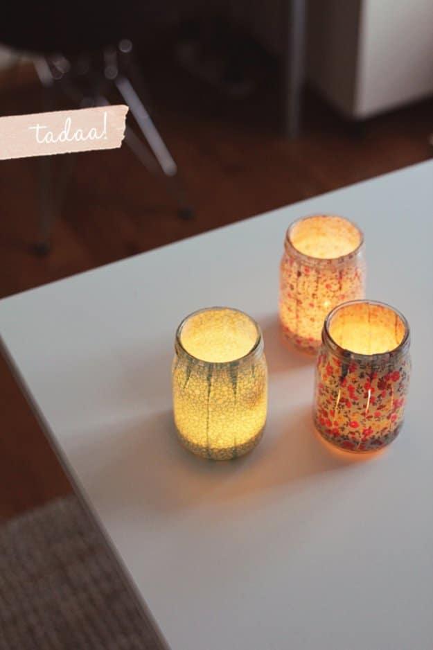 Sweet DIY Mason Jar Votives, a fun mason jar craft for summer and a bright accent piece for a porch or patio