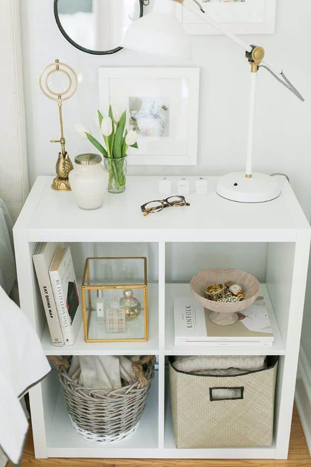IKEA Hacks For The Bedroom - Ikea Kallax as a NIGHTSTAND - Best IKEA Furniture Hack Ideas for Bed, Storage, Nightstand, Closet System and Storage, Dresser, Vanity, Wall Art and Kid