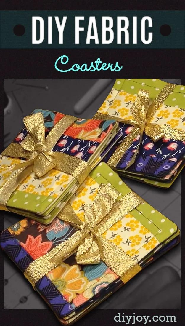DIY Sewing Projects to Make For Gifts - Easy Presents to Sew - Quick Sewing Gift Idea- Fabric Coasters Tutorial