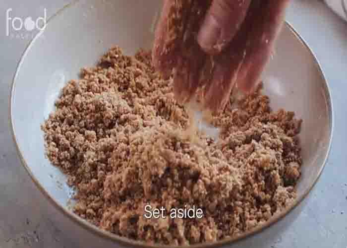 Making the streusel for the carrot cake