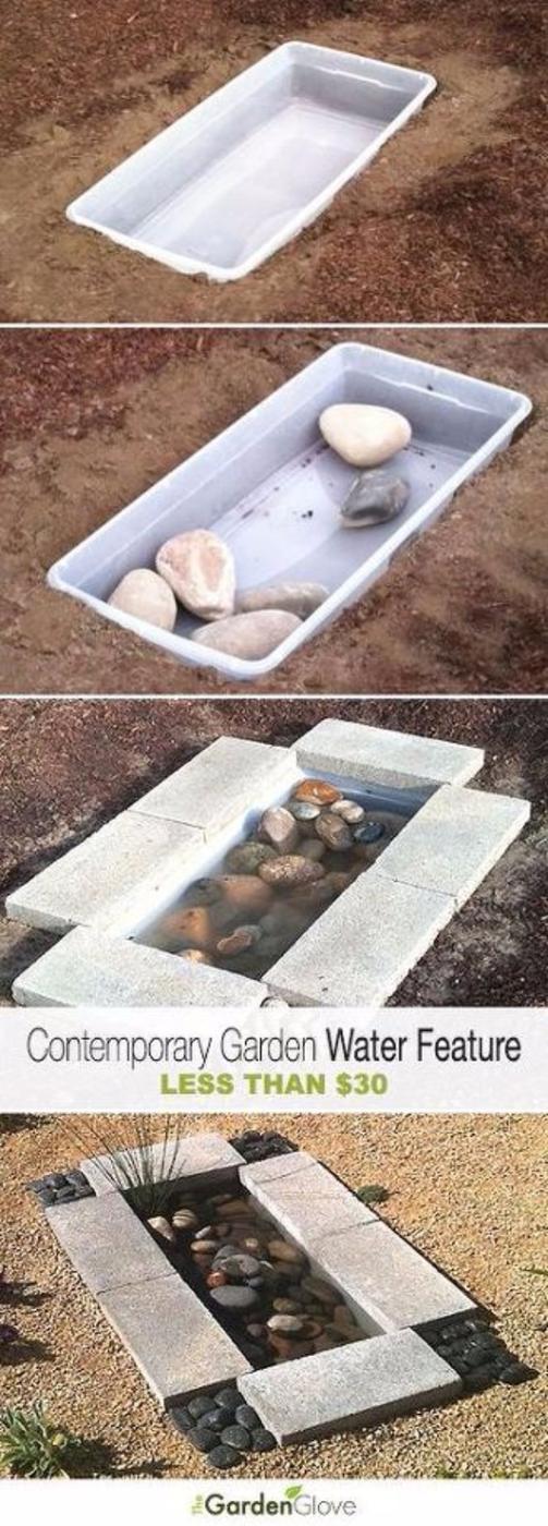 Contemporary Garden Water Feature Less than $30, simple enough for a first try and an idea worth saving for later