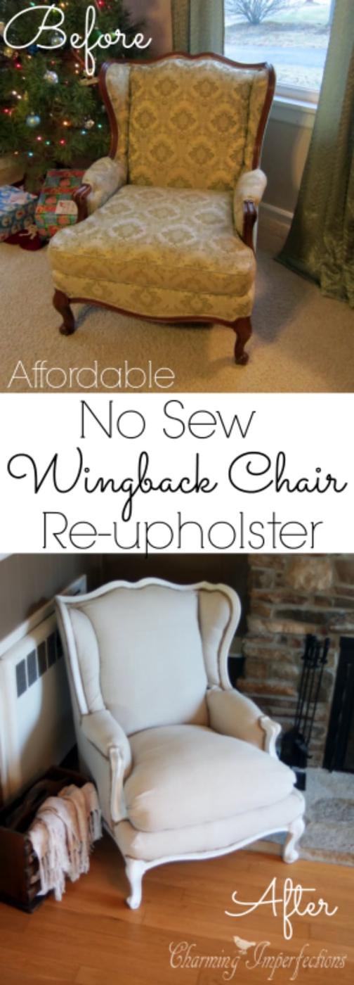 Reupholstered No Sew Wingback Chair, a seating idea, quick to put together in an afternoon and a favorite worth repeating