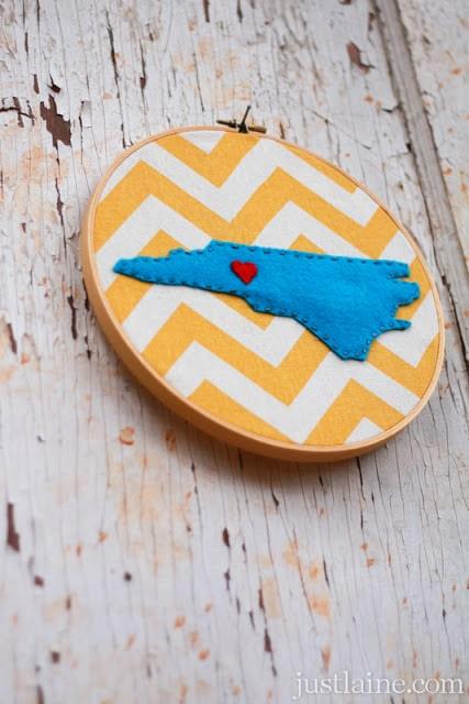 DIY Embroidery Hoop State Love Art, a simple craft that looks great on a shelf or wall and a favorite pick from this roundup