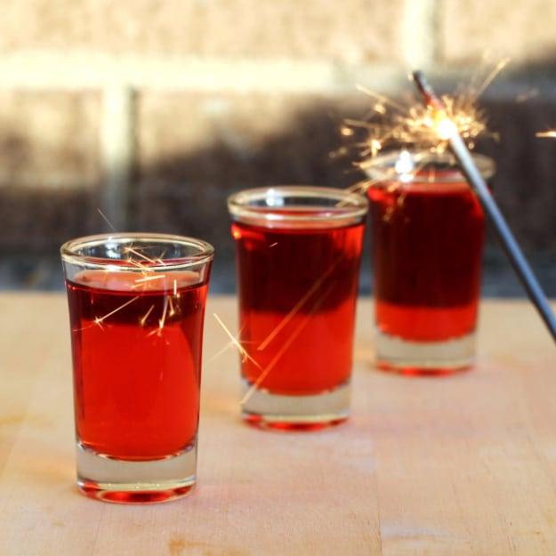 4th of July party idea: cinnamon spiced red hot shots mixed with a fiery finish for later in the evening