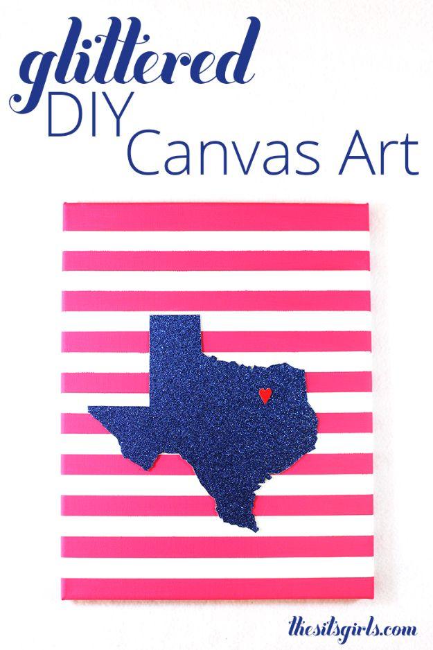 Glitter DIY Canvas Art, a lone star craft, quick enough to pull off on a lazy weekend and a detail company always compliments