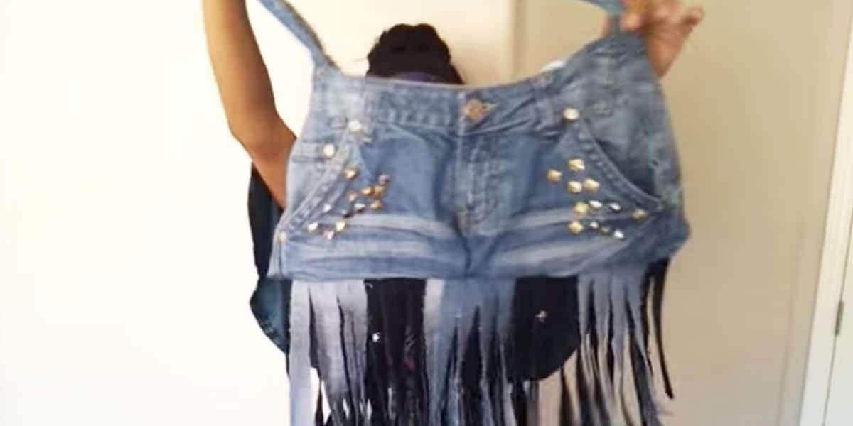 Watch How She Makes An Awesome Denim Fringe Bag From An Old Pair Of Jeans!