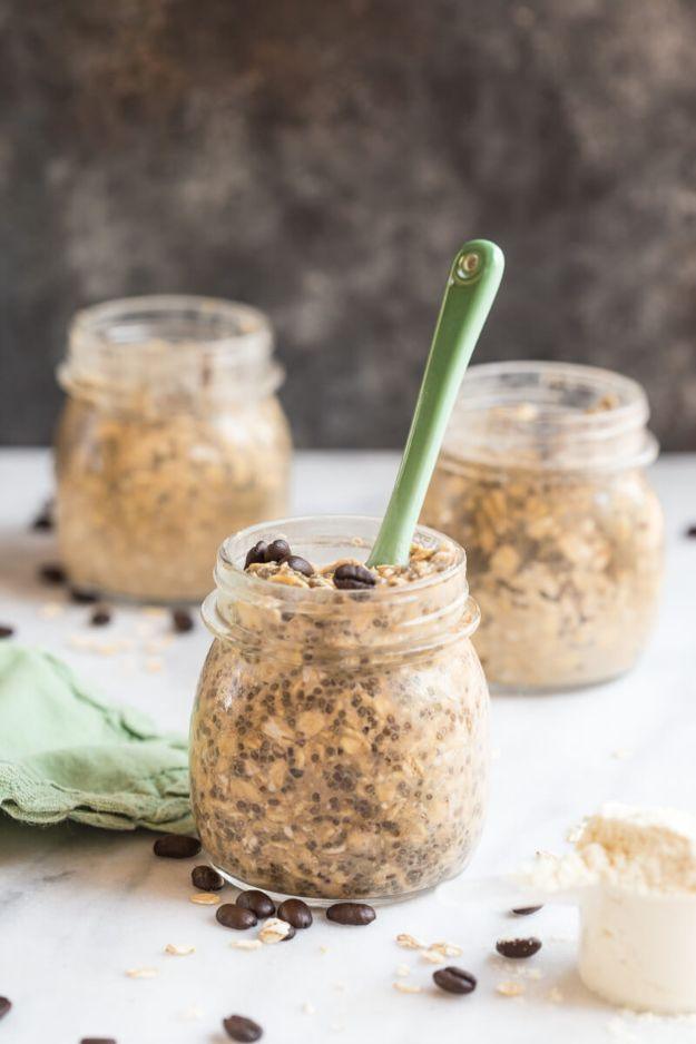 Overnight Oats Recipes - Cold Brew Coffee Overnight Protein Oatmeal - Easy Breakfast Recipe Idea - Healthy Fruit to Add Blueberry, Banana, Strawberry and Pineapple, Apple Cinnamon
