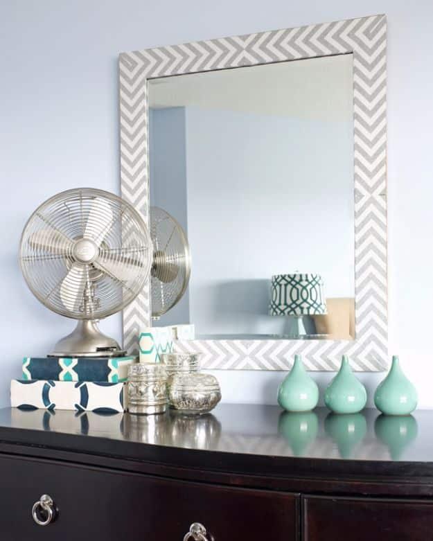 DIY Hacks for Renters - Herringbone Mirror with Fabric - Easy Ways to Decorate and Fix Things on Rental Property - Decorate Walls, Cheap Ideas for Making an Apartment, Small Space