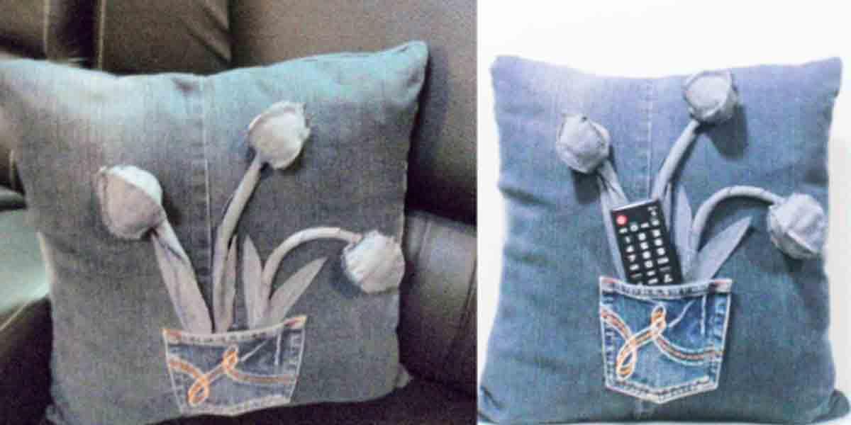 Learn How to Turn Old Jeans Into A Pillow That Even Holds The Remote