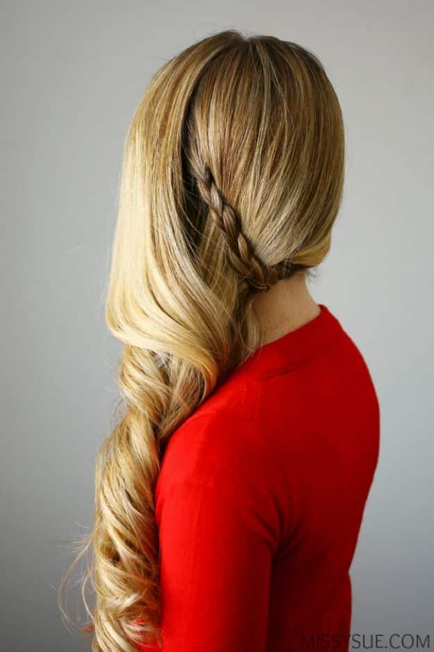 Holiday Hairstyles - Side Swept Holiday Curls - Cute DIY Hair Styles for Christmas and New Years Eve, Special Occasion - Updos, Braids, Buns, Ponytails, Half Up Half Down Looks #ha
