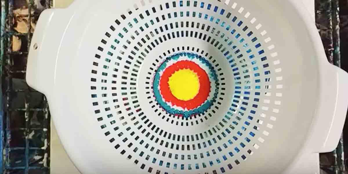 Watch How She Creates A Super Cool Art Piece By Using A Colander And Paint!