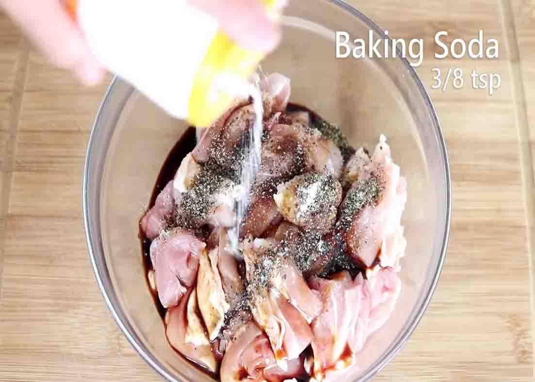 Marinating the chicken for the sesame chicken recipe