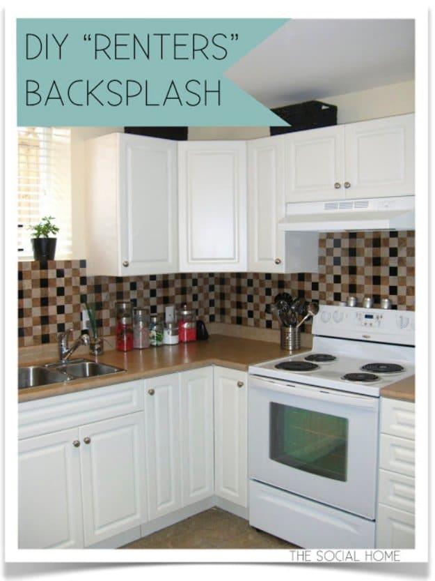 DIY Renters Decor Ideas - DIY Renters Backsplash With Vinyl Tile - Cool DIY Projects for Those Renting Aparments, Condos or Dorm Rooms - Easy Temporary Wall Art, Contact Paper, Was