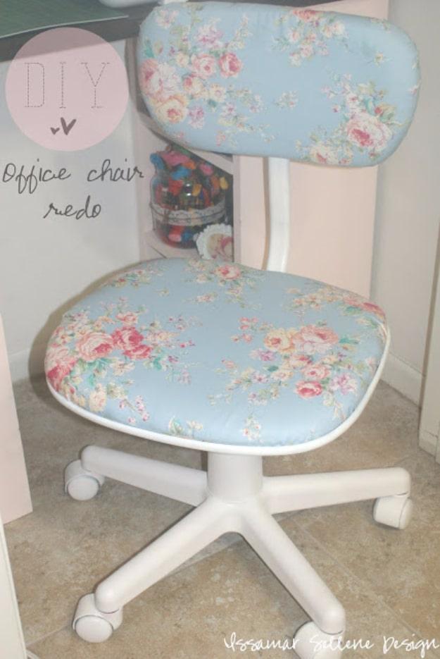 DIY Shabby Chic Office Chair Redo, ready in well under an hour and a clever way to use scraps you already have