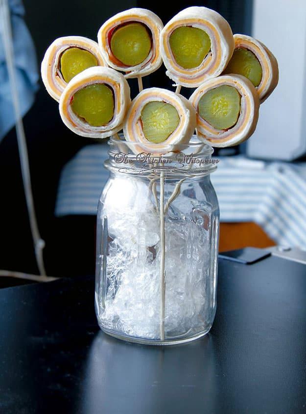 Cheap Party Food Ideas | Fun Retro Food for a Crowd | Pickle Pinwheel Pops | DIY Projects and Crafts by Sueeye #appetizers #partyfood #recipes