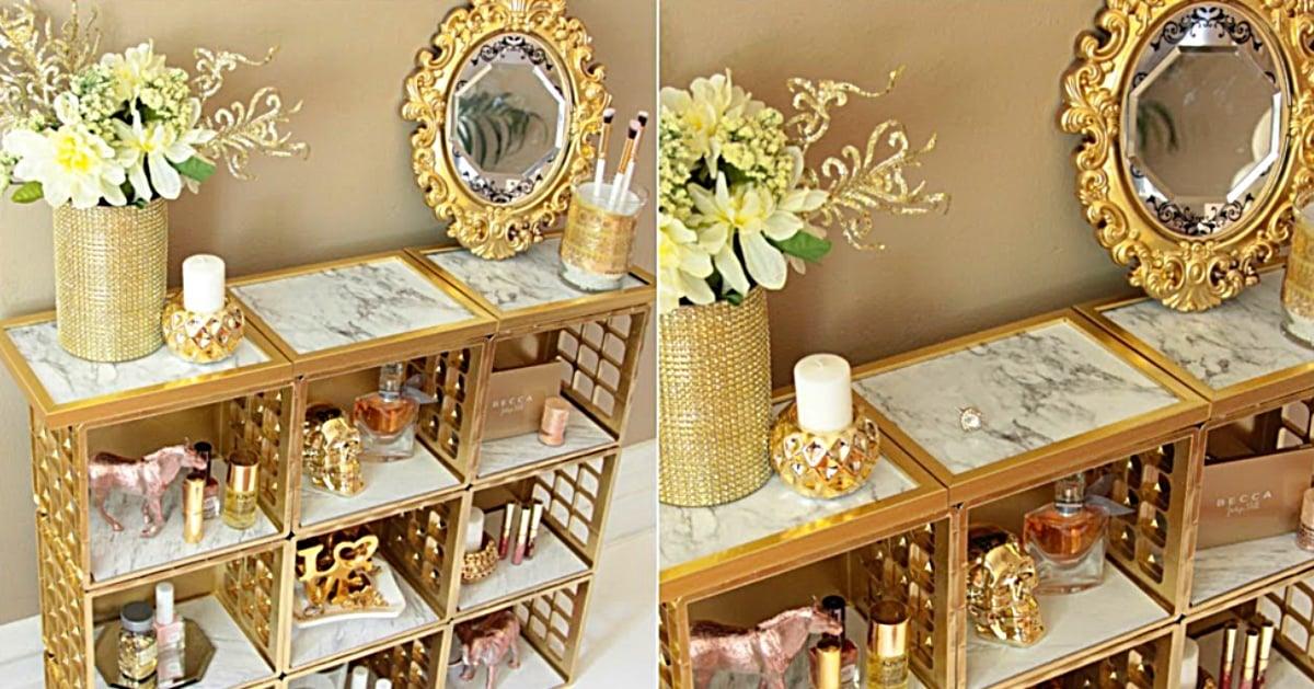 Dollar Tree DIY Marble And Gold Organizer