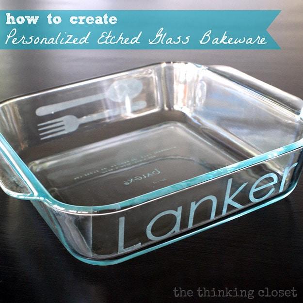 DIY Etched Casserole Dish, simple enough for a first try at the craft and warmth that a plain corner was missing