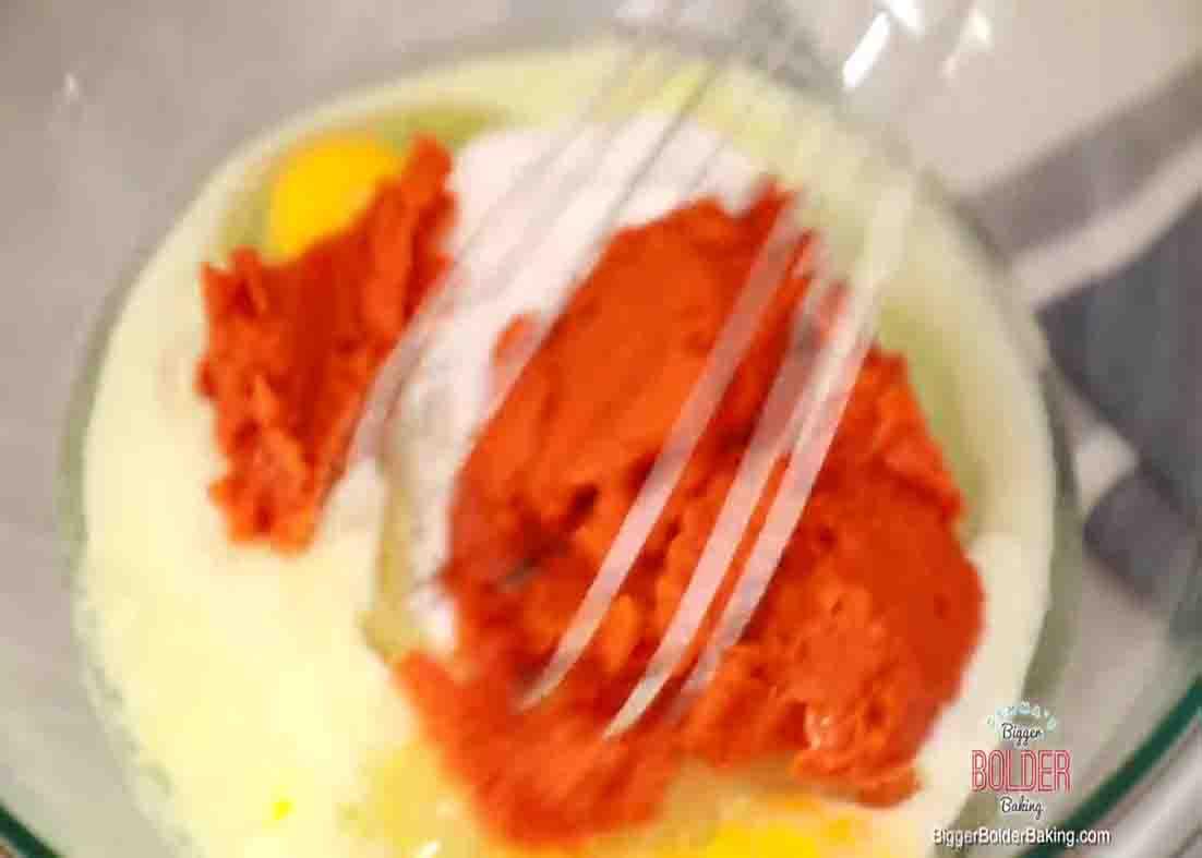 Mixing the wet ingredients of pumpkin bread