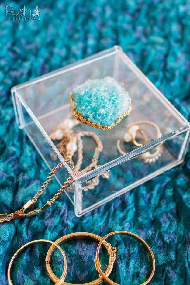 DIY Crystal Geode Jewelry Box, quick enough to finish before nap time and a detail guests always ask about