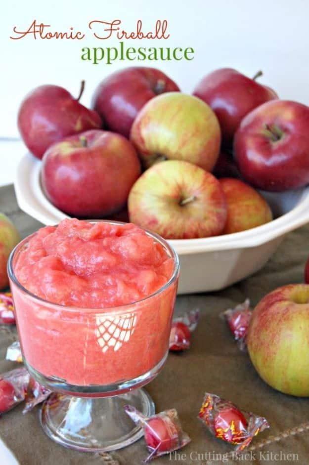Fireball Whiskey Recipes - Atomic Fireball Applesauce - Fire ball Whisky Recipe Ideas - Pie, Desserts, Drinks, Homemade Food and Cocktails - Easy Treats and Christmas Dishes #fireb