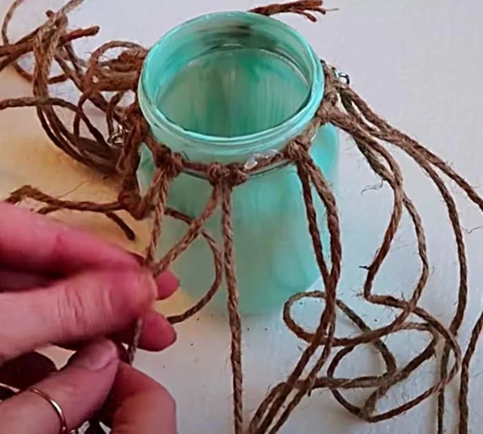Make a fishnet Mason Jar Candle Holder