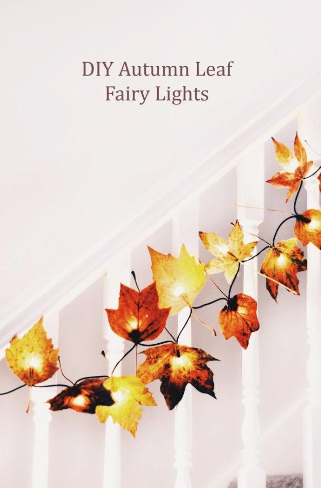 Best Crafts for Fall - DIY Autumn Leaf Fairy Lights - DIY Mason Jar Ideas, Dollar Store Crafts, Rustic Pumpkin Ideas, Wreaths, Candles and Wall Art, Centerpieces, Wedding Decoratio