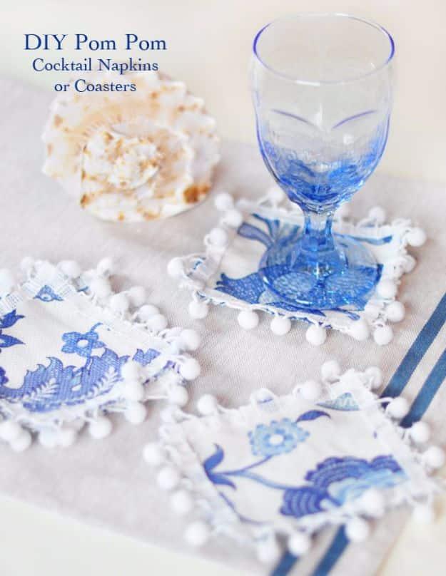 DIY Pom Pom Cocktail Napkins, a project that comes together in an afternoon and worth bookmarking for your next project